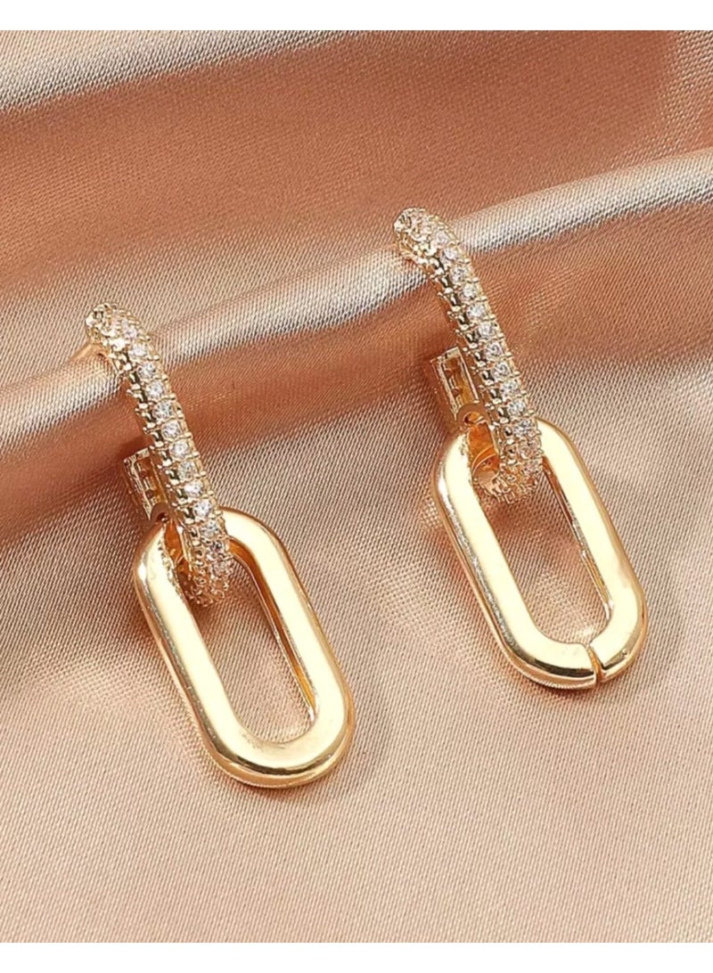 Shein 2pcs Copper Made Double Buckle Earrings With Cubic Zirconia, Suitable For Women's Daily Wear - Image 3